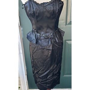 Vintage 80's Gunne Sax Black Corset Cocktail Dress Alt Goth Vamp Prom Sz 7